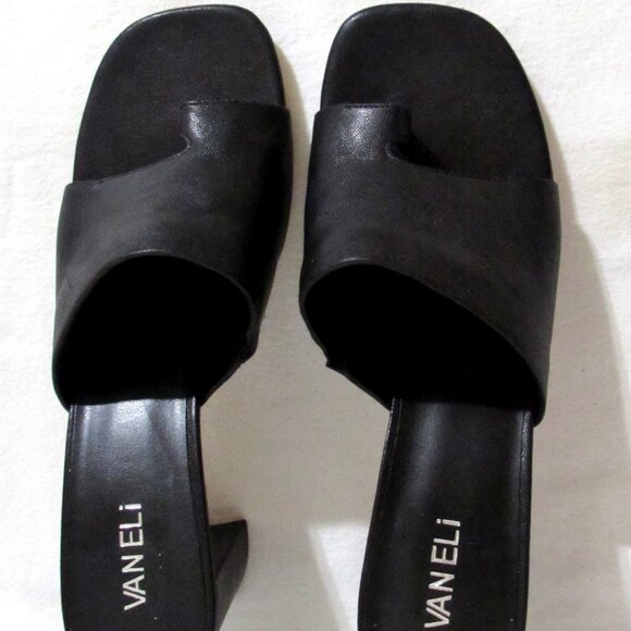 NEW Ladies VANELI Black Leather Thong Sandals Heels Shoes 11 M Orig $175 - Picture 5 of 7